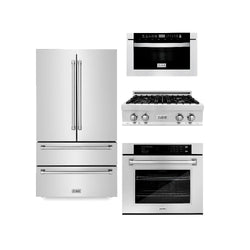 ZLINE Kitchen Package with Refrigerator, 30 in. Stainless Steel Rangetop, 30 in. Single Wall Oven, 30 in. Microwave Oven (4KPR-RT30-MWAWS)
