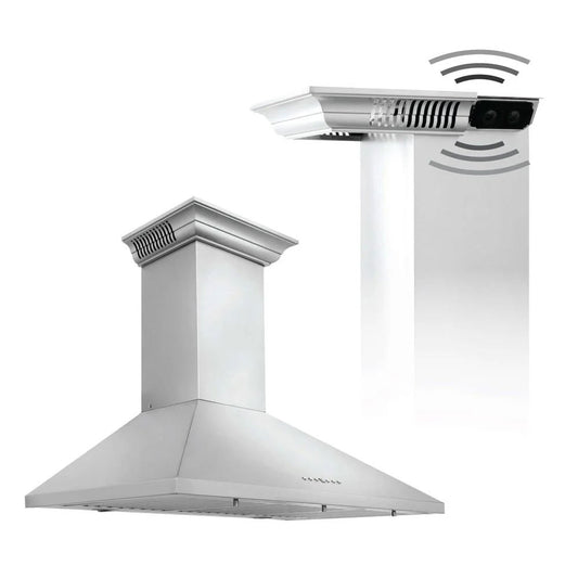 ZLINE 42 in. CrownSound™ Ducted Vent Wall Mount Range Hood in Stainless Steel with Built-in Bluetooth Speakers (KL2CRN-BT-42)