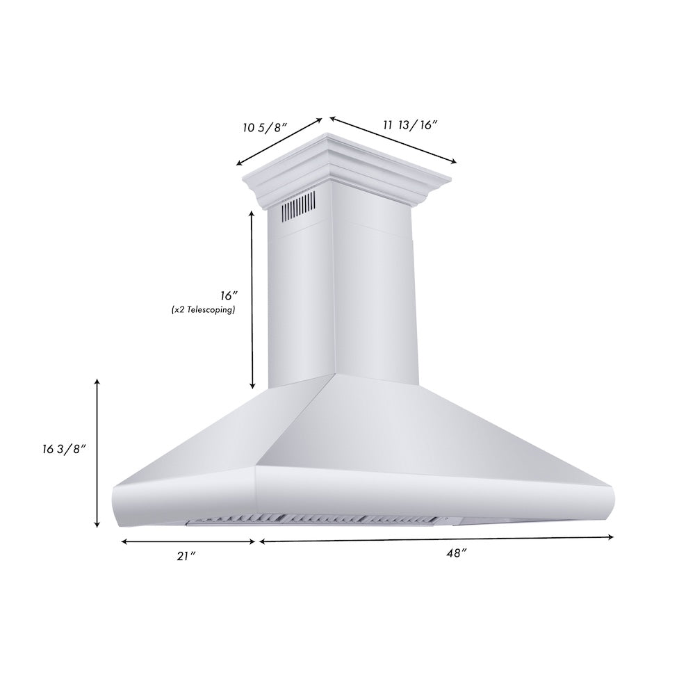 ZLINE 48 in. Professional Convertible Vent Wall Mount Range Hood in Stainless Steel with Crown Molding (587CRN-48)