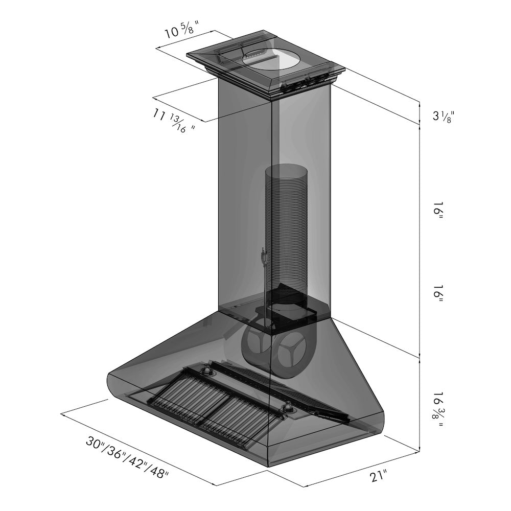 ZLINE 36 in. Professional Convertible Vent Wall Mount Range Hood in Stainless Steel with Crown Molding (587CRN-36)