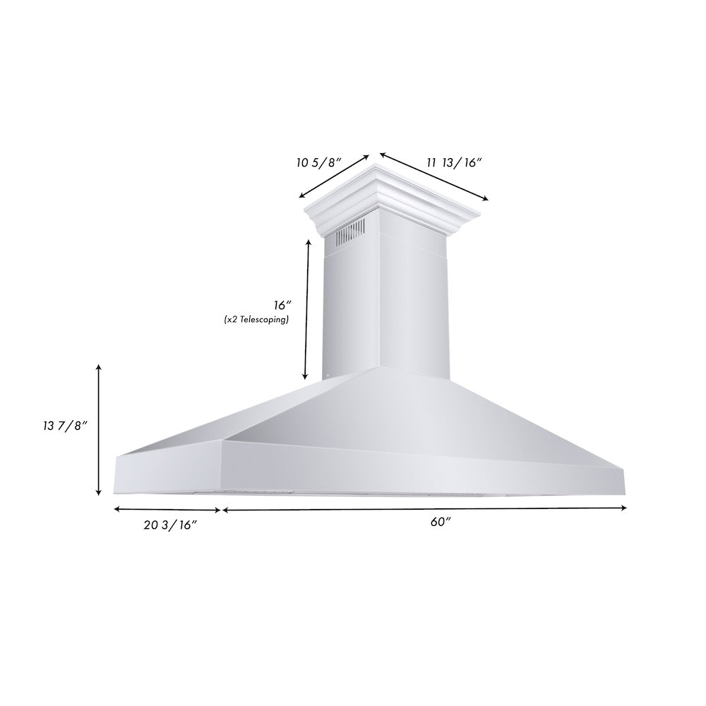 ZLINE 60 in. Professional Convertible Vent Wall Mount Range Hood in Stainless Steel with Crown Molding (597CRN-60)