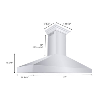 ZLINE 60 in. Professional Convertible Vent Wall Mount Range Hood in Stainless Steel with Crown Molding (597CRN-60)