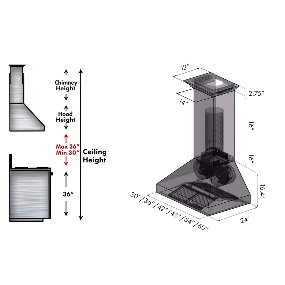 ZLINE 36 in. CrownSound™ Ducted Vent Wall Mount Range Hood in Stainless Steel with Built-in Bluetooth Speakers (667CRN-BT-36)