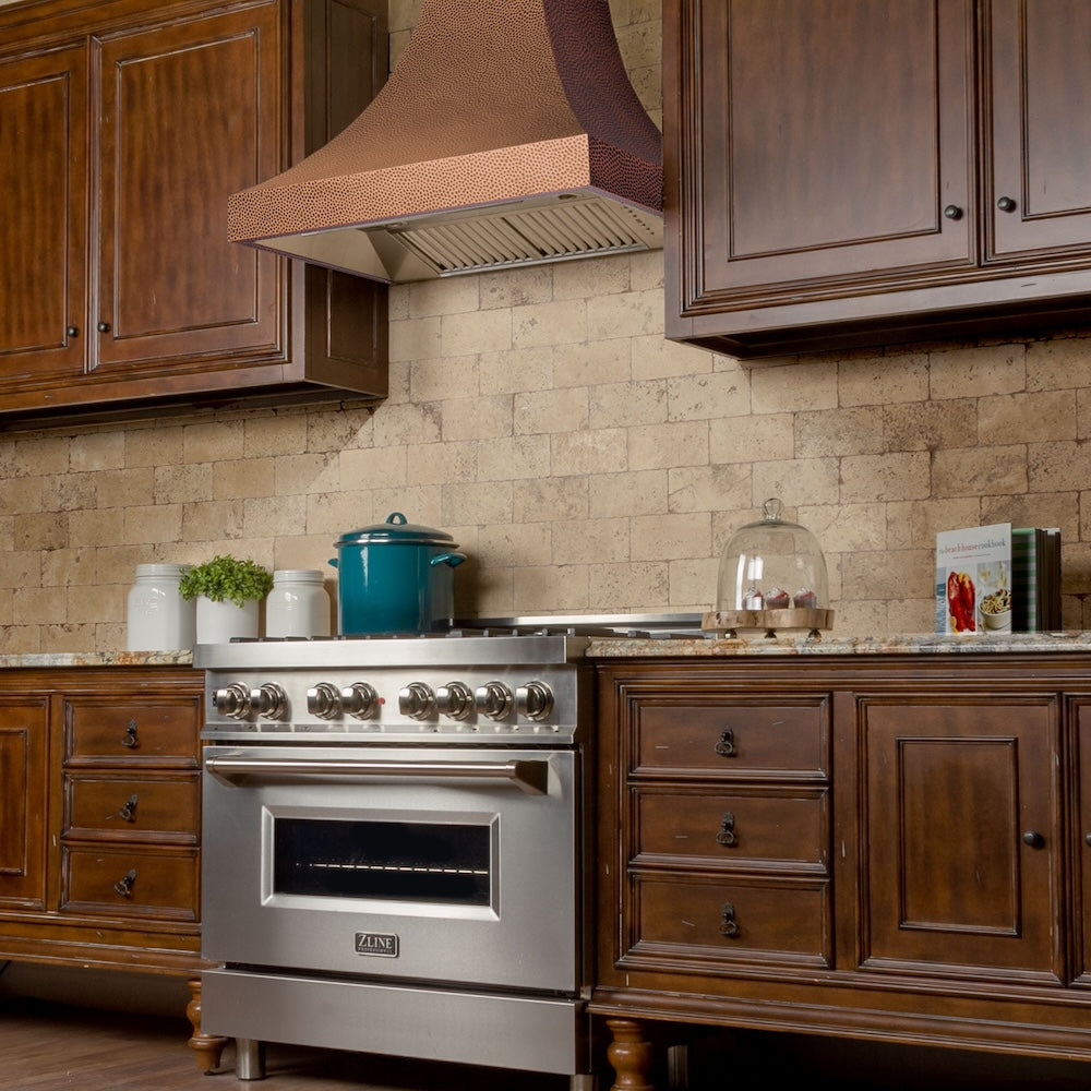 ZLINE 36 in. Designer Series Hand-Hammered Copper Finish Ducted Wall Mount Range Hood (8632H-36)