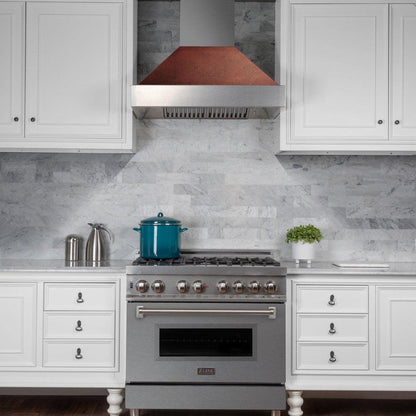 ZLINE 36 in. Ducted Satin Stainless Steel Wall Mount Range Hood with Hand-Hammered Copper Shell (8654HH-36)