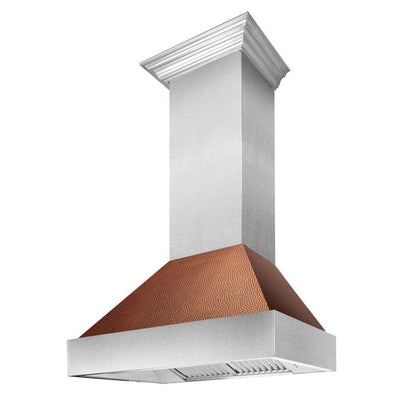 ZLINE 30 in. Ducted Satin Stainless Steel Wall Mount Range Hood with Hand-Hammered Copper Shell (8654HH-30)