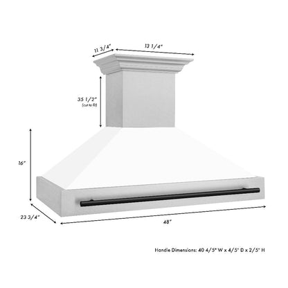 ZLINE Autograph Edition 48 in. Satin Stainless Steel Wall Mount Range Hood with White Matte Shell and Matte Black Handle (8654SNZ-WM48-MB)