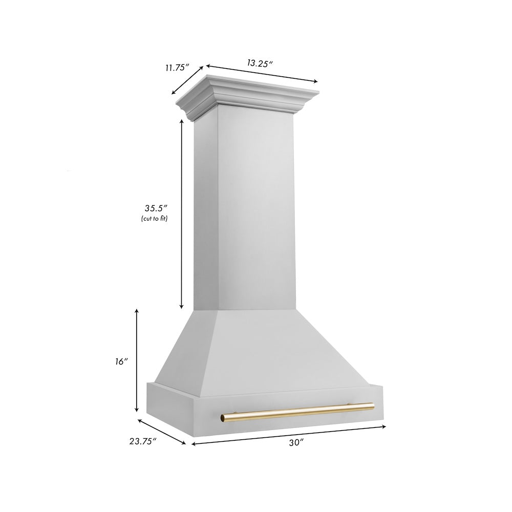ZLINE Autograph Edition 30 in. Stainless Steel Range Hood with Stainless Steel Shell and Polished Gold Handle (8654STZ-30-G)