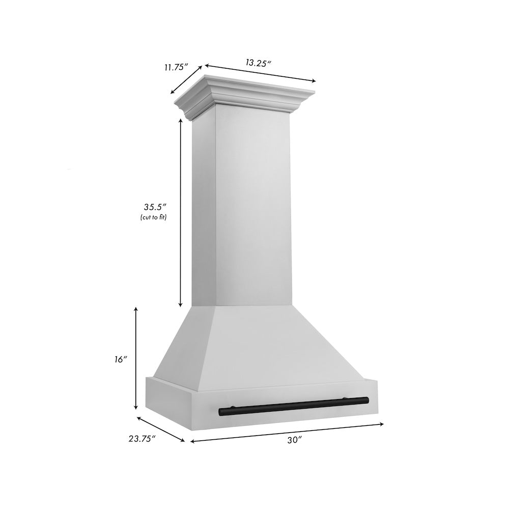ZLINE Autograph Edition 30 in. Stainless Steel Range Hood with Stainless Steel Shell and Matte Black Handle (8654STZ-30-MB)