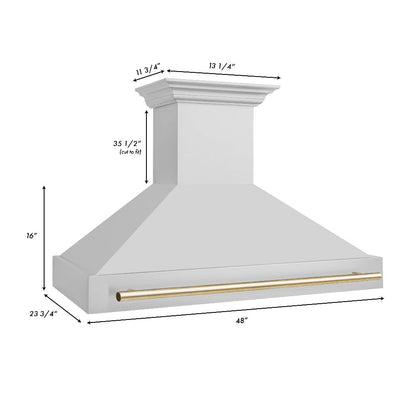 ZLINE Autograph Edition 48 in. Kitchen Package with Stainless Steel Dual Fuel Range, Range Hood, Dishwasher and Refrigerator Including External Water Dispenser with Polished Gold Accents (4AKPR-RARHDWM48-G)
