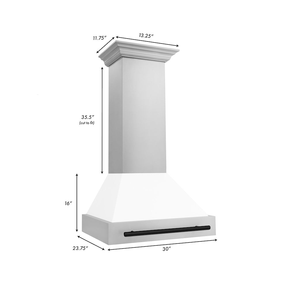 ZLINE Autograph Edition 30 in. Stainless Steel Range Hood with White Matte Shell and Matte Black Handle (8654STZ-WM30-MB)