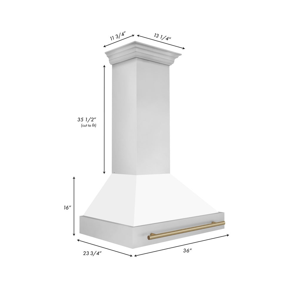 ZLINE Autograph Edition 36 in. Stainless Steel Range Hood with White Matte Shell and Champagne Bronze Handle (8654STZ-WM36-CB)