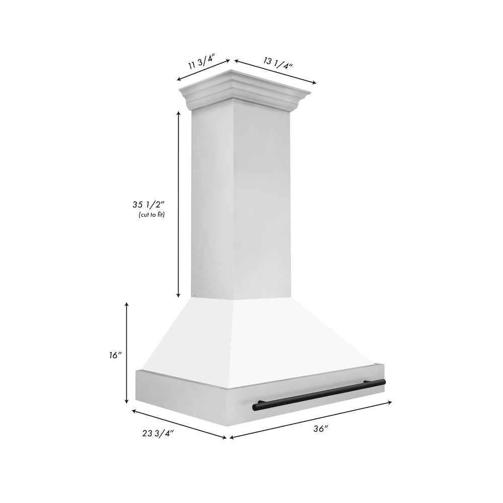 ZLINE Autograph Edition 36 in. Stainless Steel Range Hood with White Matte Shell and Matte Black Handle (8654STZ-WM36-MB)