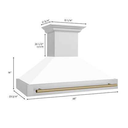 ZLINE Autograph Edition 48 in. Stainless Steel Range Hood with White Matte Shell and Champagne Bronze Handle (8654STZ-WM48-CB)