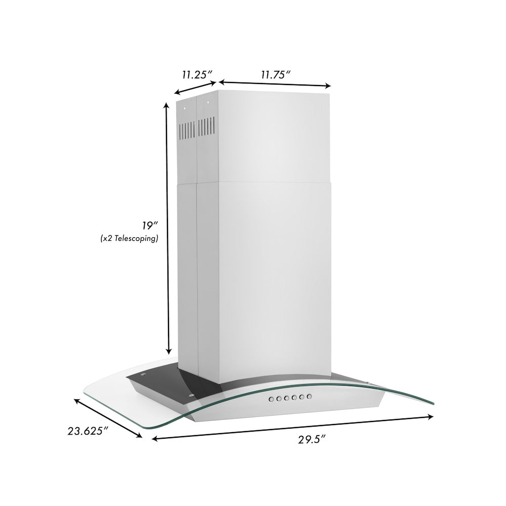 ZLINE 30 in. Alpine Series Convertible Island Mount Range Hood in Stainless Steel and Glass (ALP70IS-30)