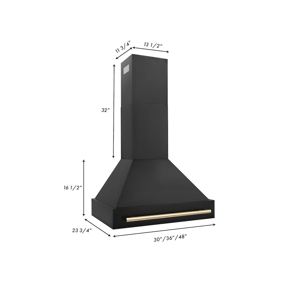 ZLINE Autograph Edition 30 in. Black Stainless Steel Range Hood with Polished Gold Handle (BS655Z-30-G)