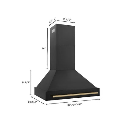 ZLINE Autograph Edition 36 in. Kitchen Package with Black Stainless Steel Dual Fuel Range, Range Hood, Dishwasher and Refrigerator Including Internal Water Dispenser with Champagne Bronze Accents (4AKPR-RABRHDWV36-CB)