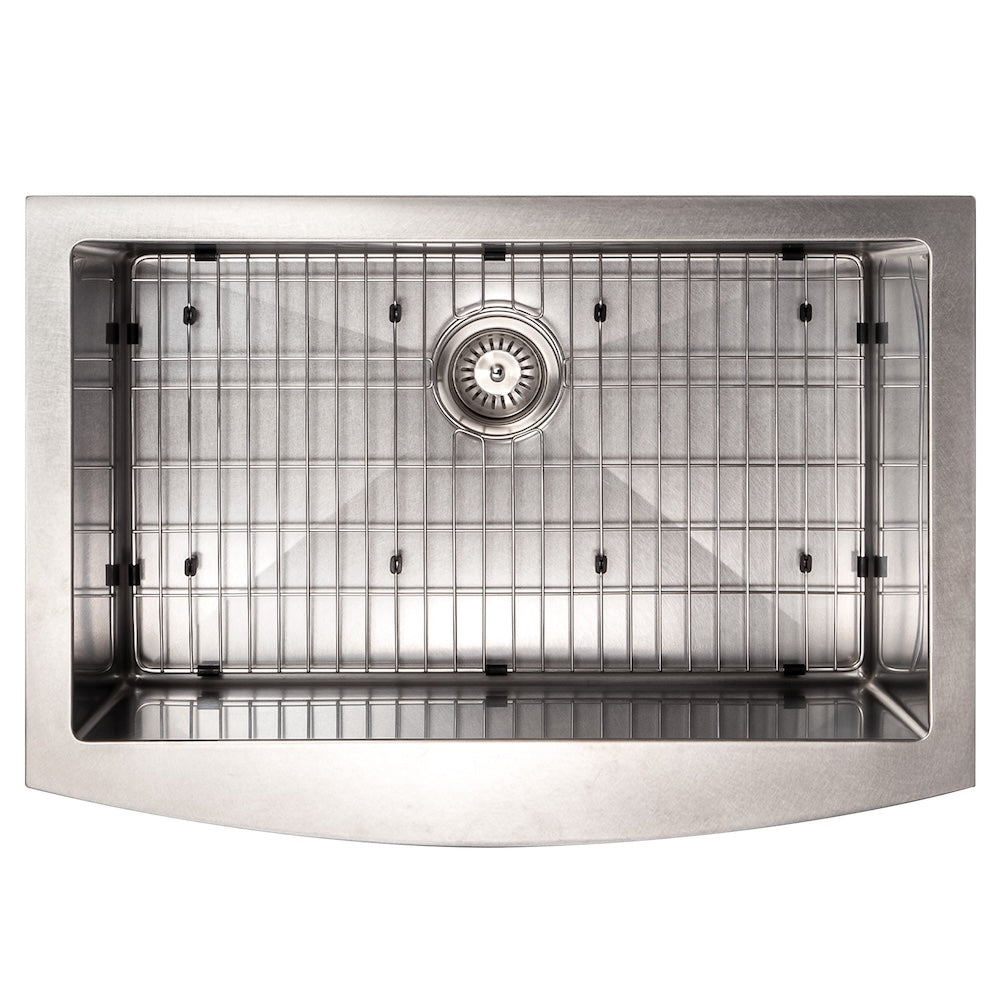 ZLINE 30 in. Zermatt Farmhouse Apron Mount Single Bowl Satin Stainless Steel Kitchen Sink with Bottom Grid (SAS-30S)
