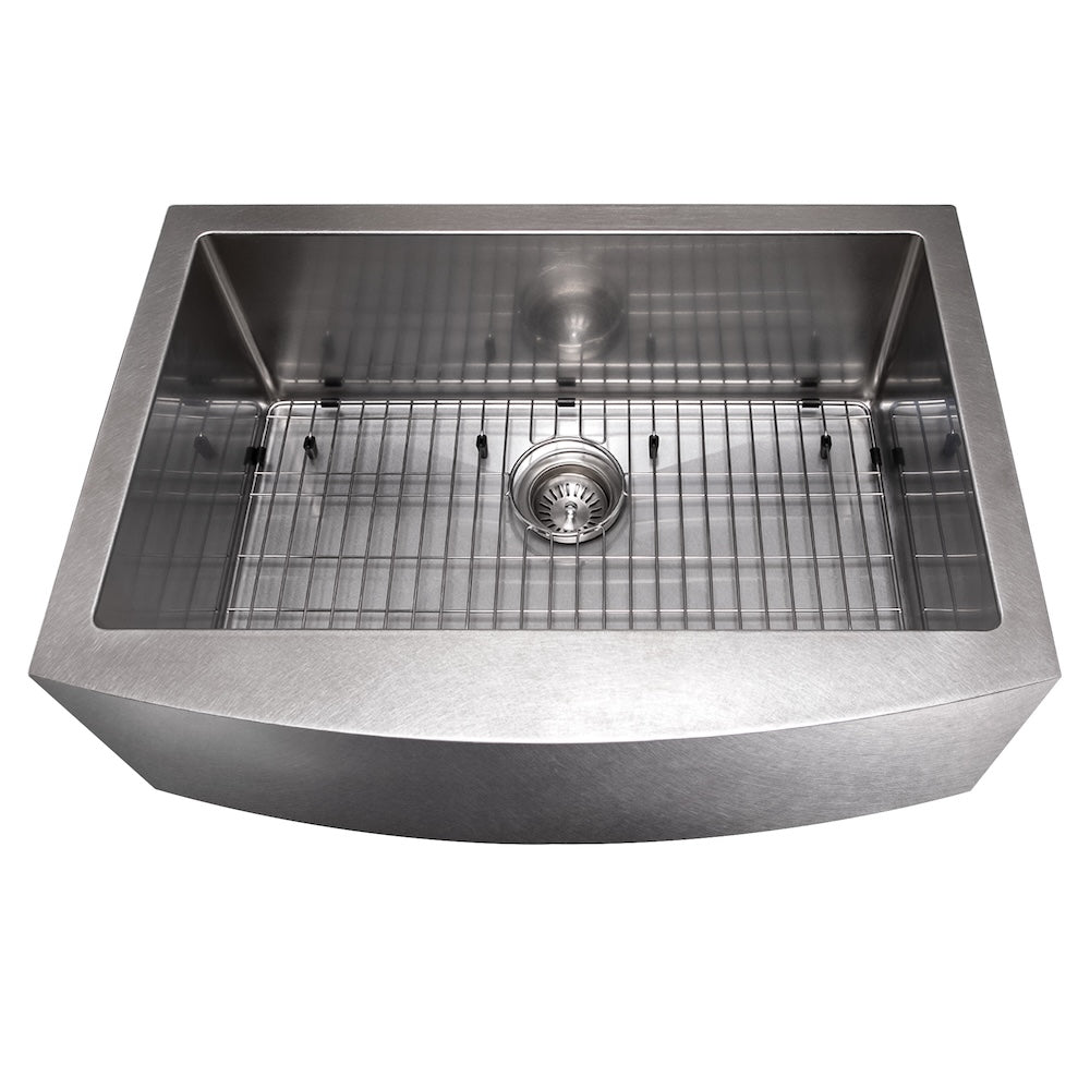 ZLINE 30 in. Zermatt Farmhouse Apron Mount Single Bowl Satin Stainless Steel Kitchen Sink with Bottom Grid (SAS-30S)