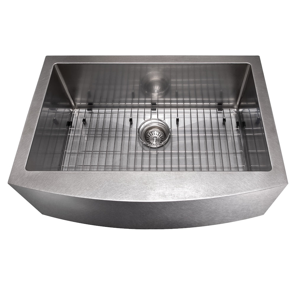 ZLINE 30 in. Zermatt Farmhouse Apron Mount Single Bowl Satin Stainless Steel Kitchen Sink with Bottom Grid (SAS-30S)