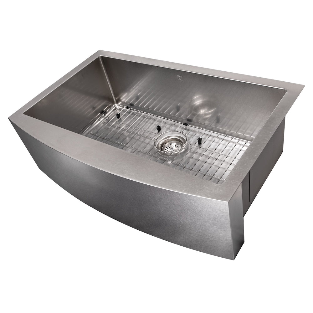 ZLINE 30 in. Zermatt Farmhouse Apron Mount Single Bowl Satin Stainless Steel Kitchen Sink with Bottom Grid (SAS-30S)