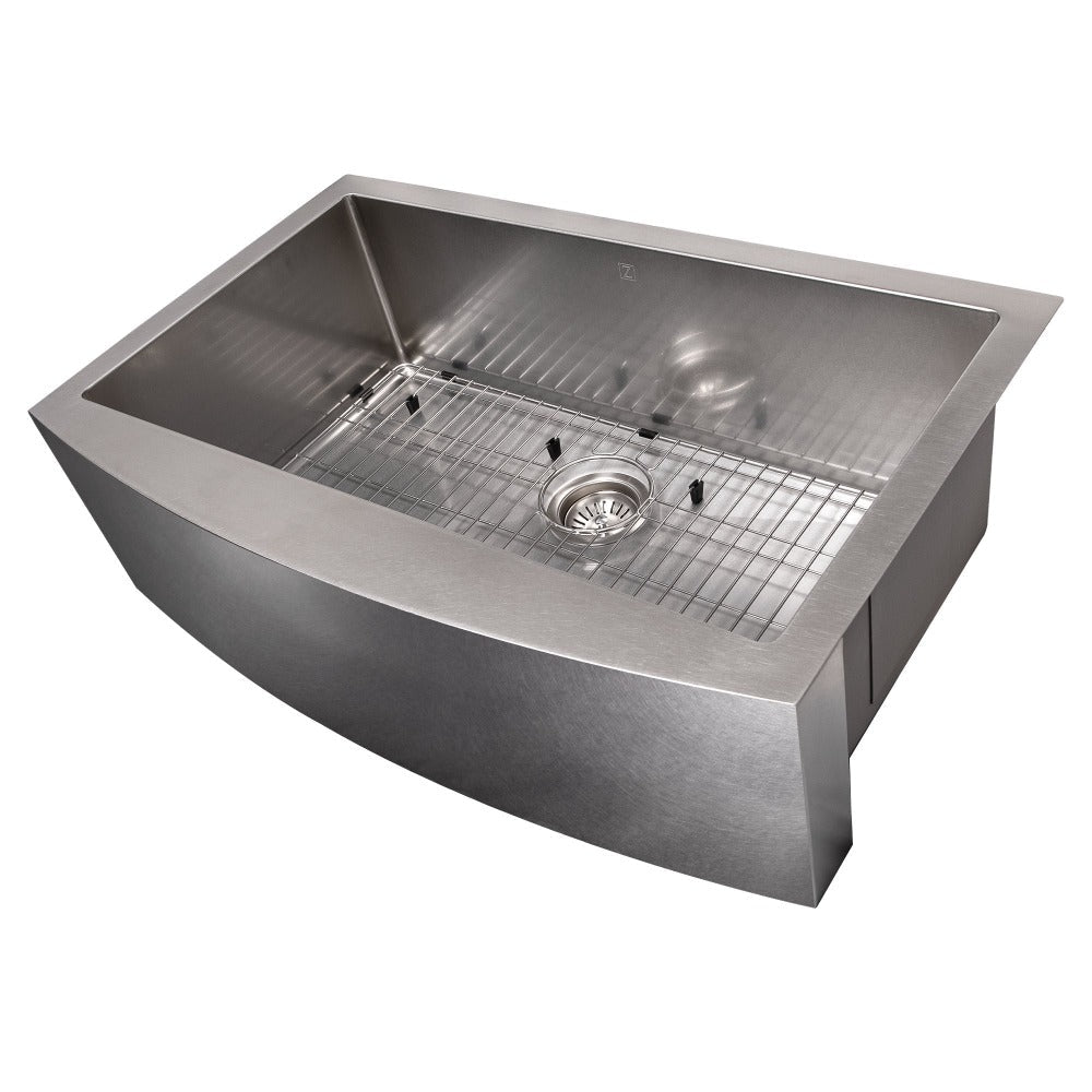 ZLINE 33 in. Vail Farmhouse Apron Mount Single Bowl Stainless Steel Kitchen Sink with Bottom Grid (SAS-33)