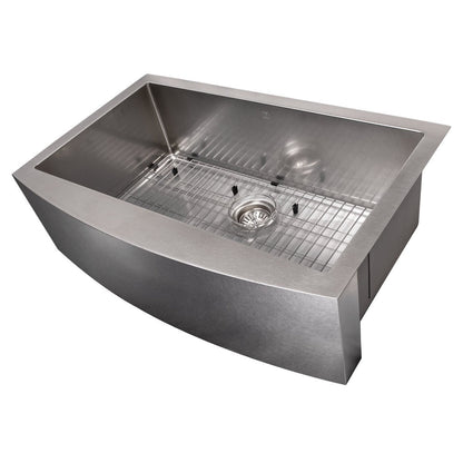ZLINE 33 in. Vail Farmhouse Apron Mount Single Bowl Stainless Steel Kitchen Sink with Bottom Grid (SAS-33)