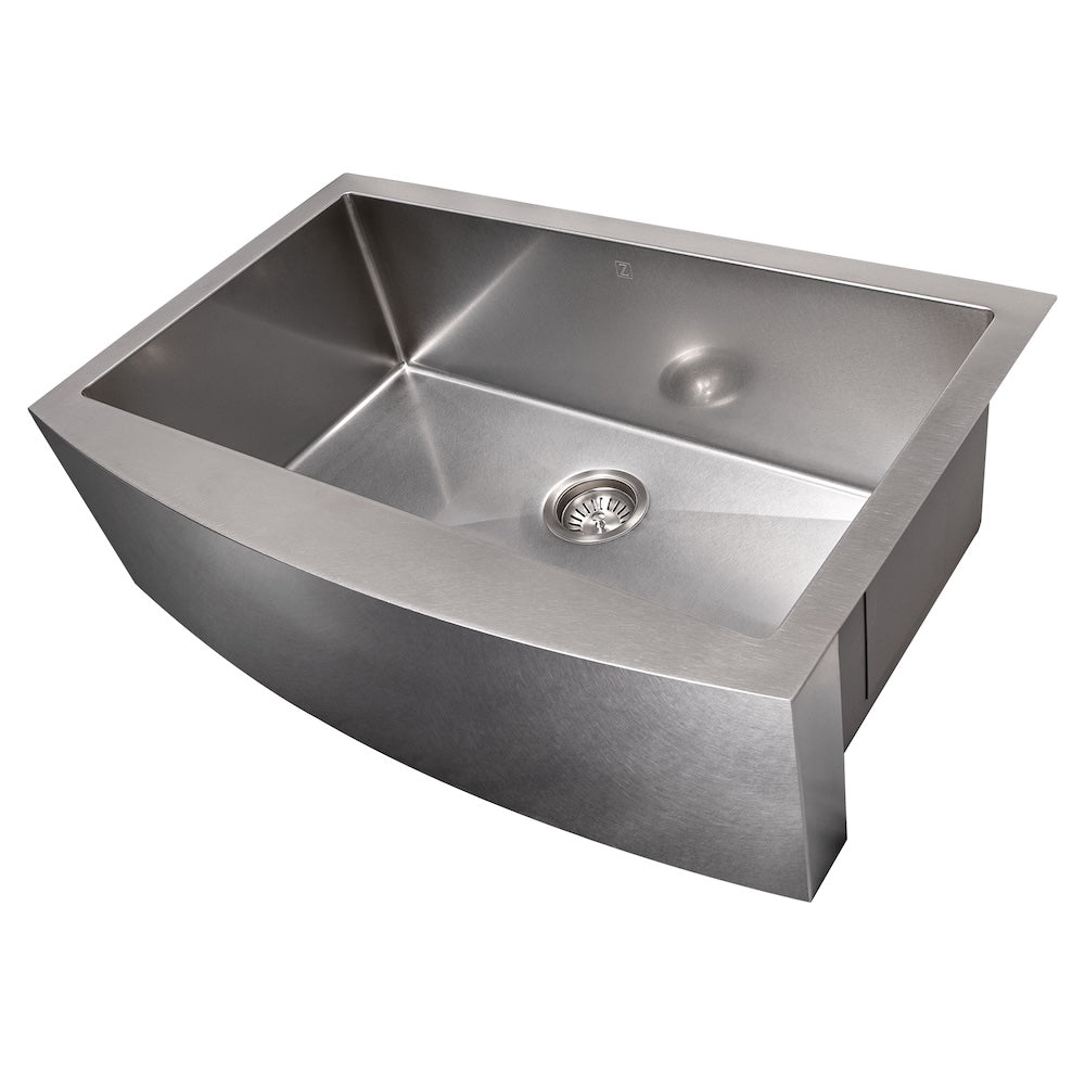 ZLINE 30 in. Zermatt Farmhouse Apron Mount Single Bowl Satin Stainless Steel Kitchen Sink with Bottom Grid (SAS-30S)