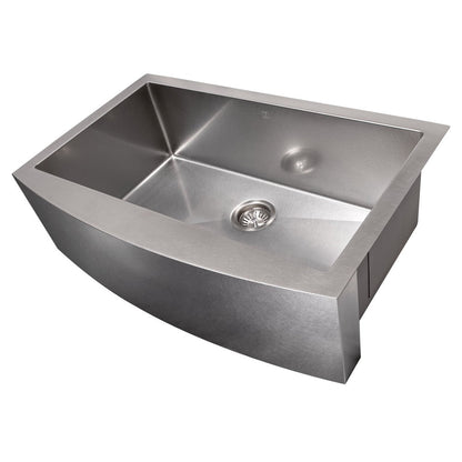 ZLINE 33 in. Vail Farmhouse Apron Mount Single Bowl Stainless Steel Kitchen Sink with Bottom Grid (SAS-33)