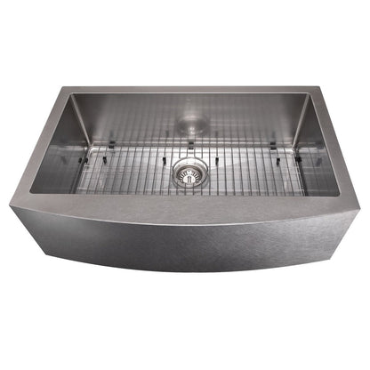ZLINE 33 in. Vail Farmhouse Apron Mount Single Bowl Stainless Steel Kitchen Sink with Bottom Grid (SAS-33)
