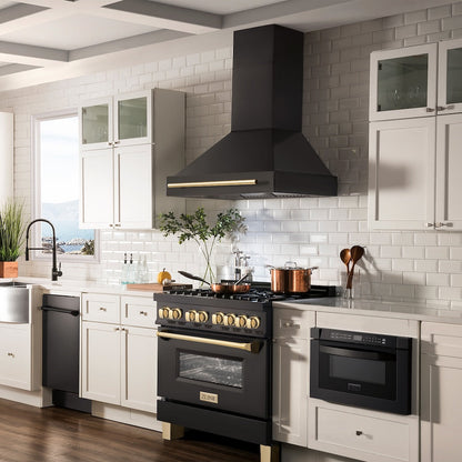 ZLINE Autograph Edition 36 in. Black Stainless Steel Range Hood with Polished Gold Handle (BS655Z-36-G)
