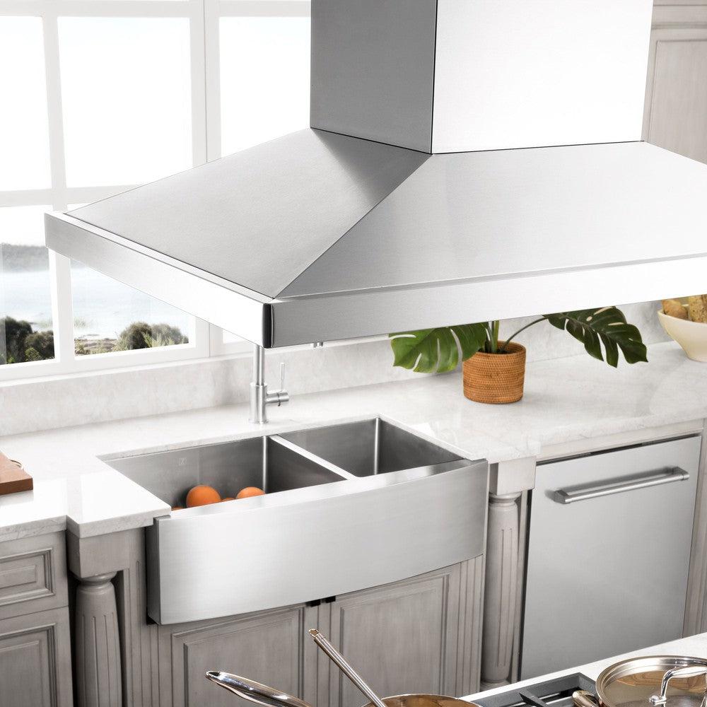 ZLINE 36 in. CrownSound™ Ducted Vent Island Mount Range Hood in Stainless Steel with Built-in Bluetooth Speakers (GL2iCRN-BT-36)