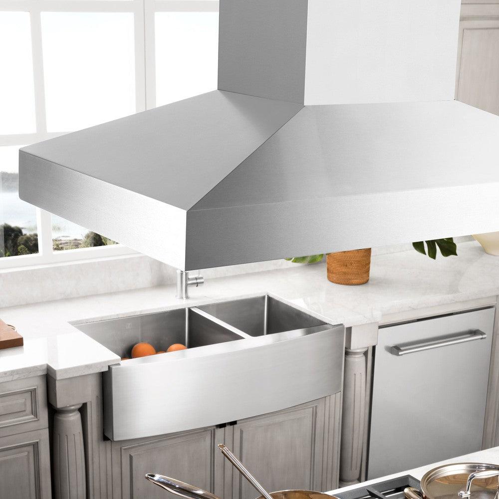 ZLINE 48 in. CrownSound™ Ducted Vent Island Mount Range Hood in Stainless Steel with Built-in Bluetooth Speakers (KL3iCRN-BT-48)