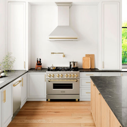 ZLINE Autograph Edition 36 in. Stainless Steel Range Hood with Stainless Steel Shell and Polished Gold Handle (8654STZ-36-G)
