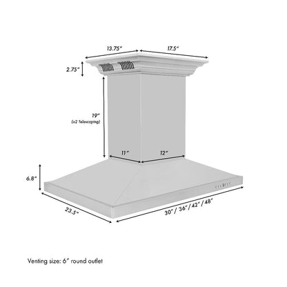 ZLINE 36 in. CrownSound™ Ducted Vent Island Mount Range Hood in Stainless Steel with Built-in Bluetooth Speakers (GL2iCRN-BT-36)