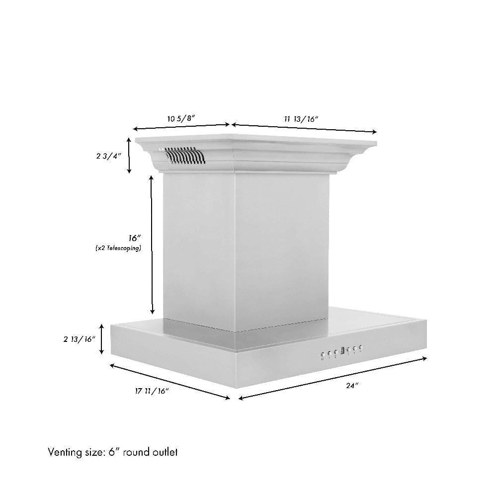 ZLINE 24 in. CrownSound™ Ducted Vent Wall Mount Range Hood in Stainless Steel with Built-in Bluetooth Speakers (KECRN-BT-24)