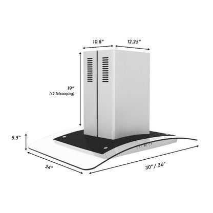 ZLINE 30 in. Convertible Vent Island Mount Range Hood in Stainless Steel and Glass (GL5i-30)