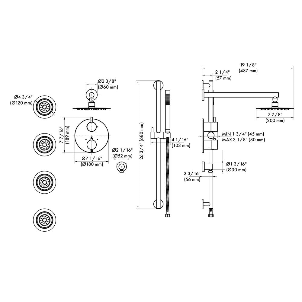 ZLINE Emerald Bay Thermostatic Shower System with Body Jets in Brushed Nickel (EMBY-SHS-T3-BN)