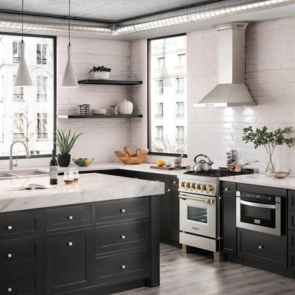 ZLINE Autograph Edition 24 in. 2.8 cu. ft. Legacy Dual Fuel Range with 4 Burner Gas Cooktop and Electric Convection Oven in Stainless Steel and Polished Gold Accents (RAZ-24-G)