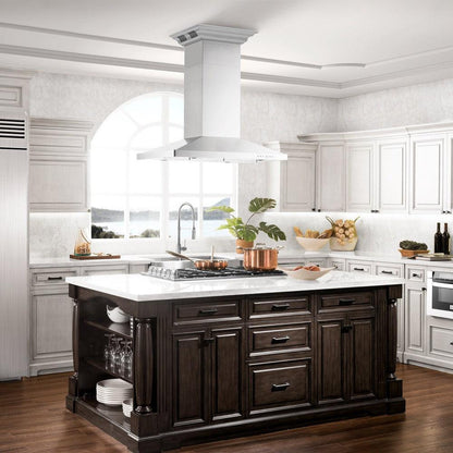 ZLINE 48 in. CrownSound™ Ducted Vent Island Mount Range Hood in Stainless Steel with Built-in Bluetooth Speakers (GL2iCRN-BT-48)
