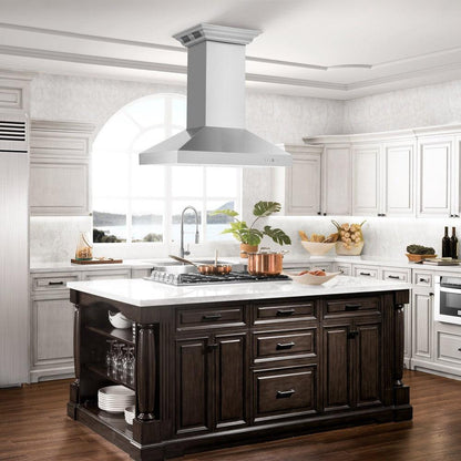 ZLINE 36 in. CrownSound™ Ducted Vent Island Mount Range Hood in Stainless Steel with Built-in Bluetooth Speakers (KL3iCRN-BT-36)