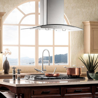 ZLINE 36 in. Convertible Vent Island Mount Range Hood in Stainless Steel and Glass (GL14i-36)