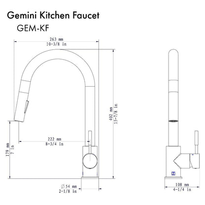 ZLINE Gemini Pull Down Single Handle Kitchen Faucet in Gun Metal (GEM-KF-GM)