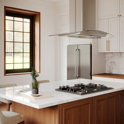ZLINE 36 in. Convertible Vent Island Mount Range Hood in Stainless Steel and Glass (GL5i-36)
