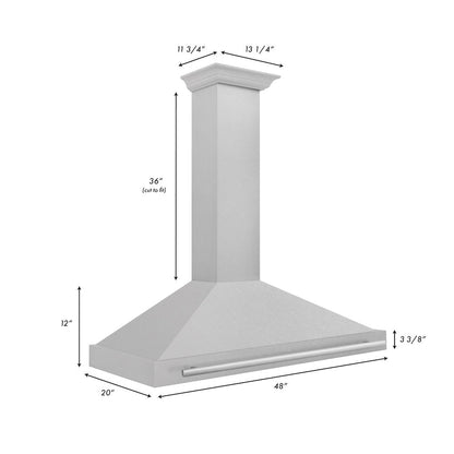 ZLINE 48 in. Convertible Satin Stainless Steel Wall Mount Range Hood with Stainless Steel Handle (KB4SNX-48)