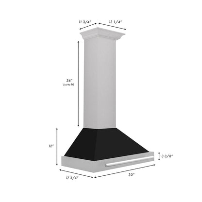 ZLINE 30 in. Convertible Satin Stainless Steel Wall Mount Range Hood with Black Matte Shell and Stainless Steel Handle (KB4SNX-BLM-30)