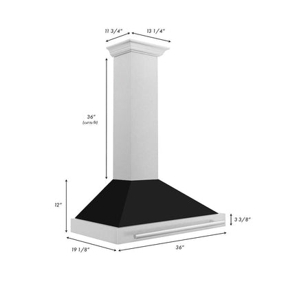 ZLINE 36 in. Convertible Satin Stainless Steel Wall Mount Range Hood with Black Matte Shell and Stainless Steel Handle (KB4SNX-BLM-36)