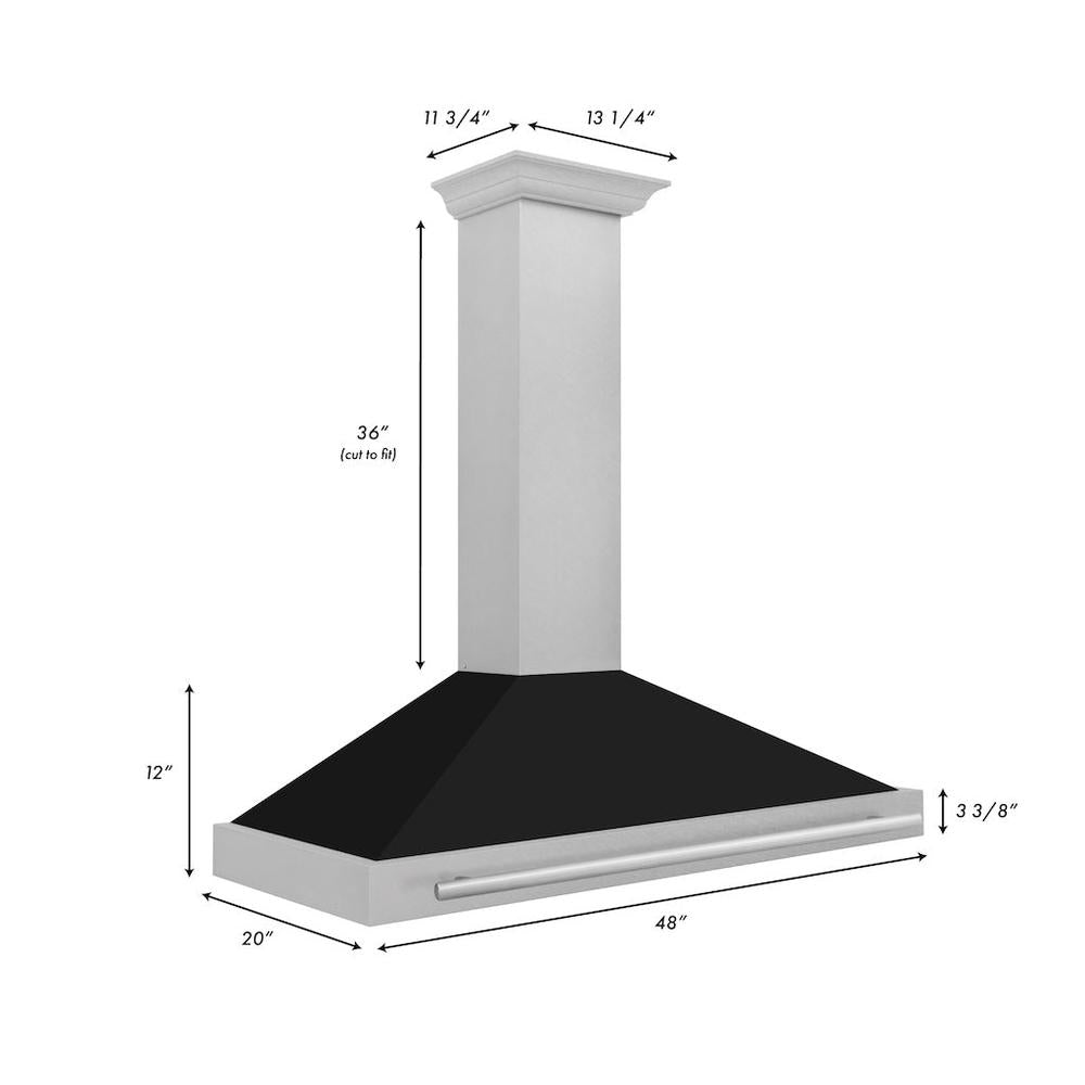ZLINE 48 in. Convertible Satin Stainless Steel Wall Mount Range Hood with Black Matte Shell and Stainless Steel Handle (KB4SNX-BLM-48)