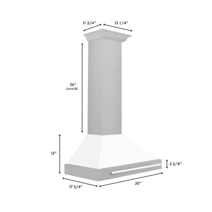 ZLINE 30 in. Convertible Satin Stainless Steel Wall Mount Range Hood with White Matte Shell and Stainless Steel Handle (KB4SNX-WM-30)