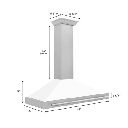 ZLINE 48 in. Convertible Satin Stainless Steel Wall Mount Range Hood with White Matte Shell and Stainless Steel Handle (KB4SNX-WM-48)